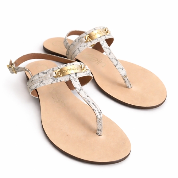 Calvin Klein Shoes - Calvin Klein Soley Monogram White with Logo Strap Back Women's Sandals